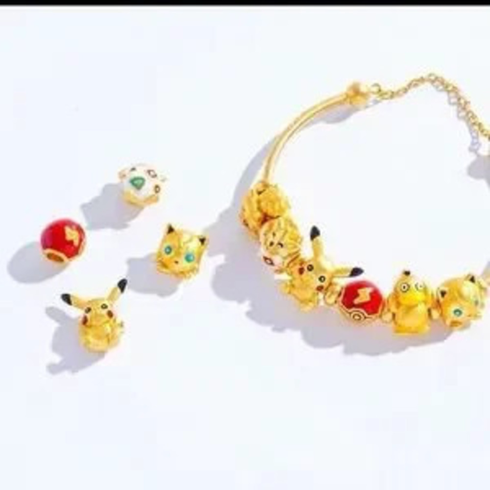 24K Gold Filled Pokemon Pokeball Charm Bead Pendant Anime Kawaii Pocket Monster